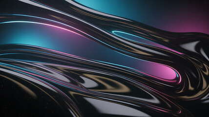 Luminous pink and cyan hues accent flowing black iridescent surface creating a modern look