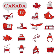 A set of icons in red and white colors dedicated to the life of Canada.