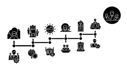 Dynamic infographic timeline visually represents business growth stages, team collaboration, and strategic development for impactful presentations.