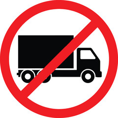 No trucks allowed sign, prohibiting lorries, delivery vehicles, and heavy goods transport in restricted zones, indicating traffic prohibition for commercial vehicles.