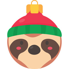 Fototapeta premium Cute Sloth Face Christmas Ornament with Red Green Hat Festive Holiday Decoration