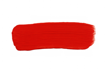 Red acrylic paint stroke creating textured brush swatch, art element with thick texture, isolated on transparent background