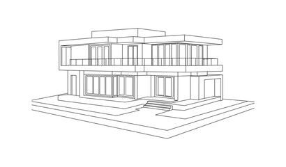 Modern Architectural Design of a Multi-Level Residential House Featuring Open Spaces and Large Windows.