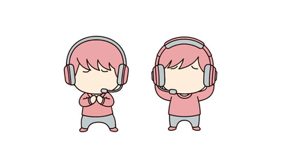Cute Chibi Character Illustration with Headset for Gamer and Streamer