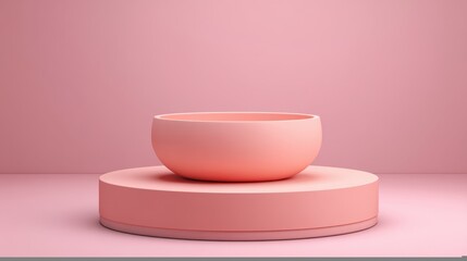 Minimalist pink bowl displayed on a round platform against a soft pink background, showcasing simplicity and elegance in contemporary design and decor.