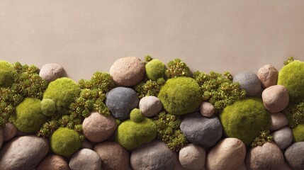 Vibrant Natural Textures of Moss and Rocks Creating a Serene Landscape for Background Design, Eco-friendly Concepts, and Organic Interior Inspiration