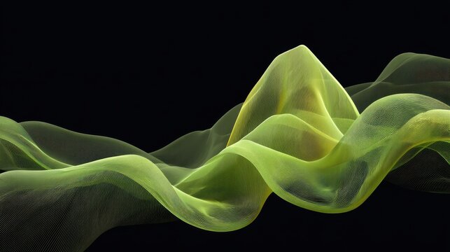 Abstract flowing green wave pattern with ethereal light effect creating a sense of depth and movement against a dark background - Powered by Adobe