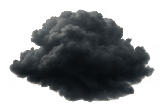 Dark thunder cloud creating heavy weather, storm coming, natural disaster and extreme climate change on transparent background