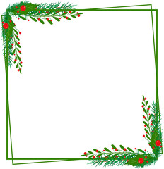 Festive Winter Frame Corners with Greenery & Red Berries - Seasonal Decoration Element
