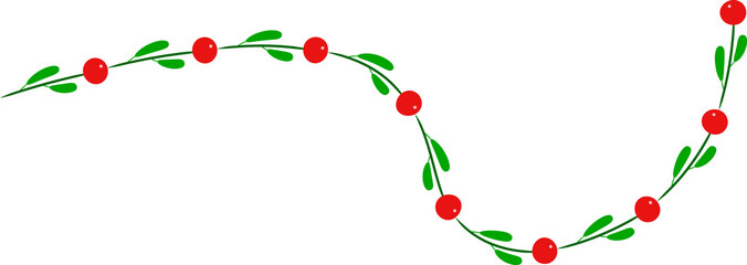 Retro Pixel Art Garland Vine: Red Berries, Green Leaves, Wavy Decoration