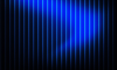 Dynamic blue light streaks through dark vertical blinds creating a modern abstract background