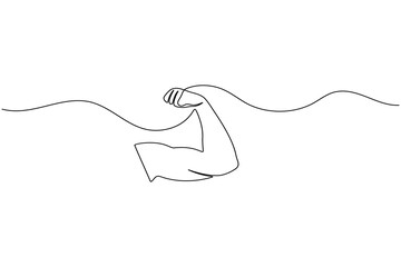 Obraz premium Strong arm continuous one line drawing showing muscle and power concept