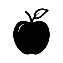 A simple black apple silhouette icon with leaf and stem Vector, illustration