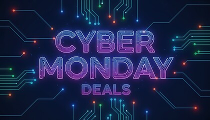 Cyber Monday Deals Explore Spectacular Offers with Neon Glow and Electronic Circuitry for a Tech-Savvy Shopping Experience