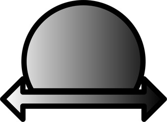 A gray gradient circle with a double-headed arrow banner below it.