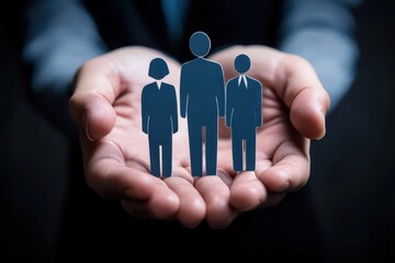 Corporate Symbiosis: A visual representation of support and synergy, with open hands cradling paper figures symbolizing the essence of unity and shared objectives.