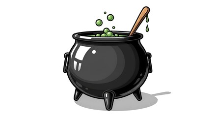 Illustration of a black witch’s cauldron, on clean background