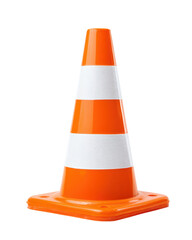 striped orange and white traffic cone isolated on white or transparent png