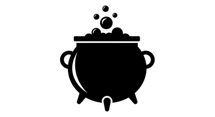 Illustration of an icon black witch’s cauldron, on white background