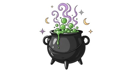 Illustration of a black witch’s cauldron, on clean white background