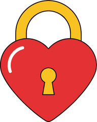 Heart-shaped padlock illustration, vibrant red and yellow, symbolizing love, security, commitment, and locked feelings, perfect for valentine's day themes.