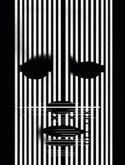 Abstract face concealed by vertical stripes.