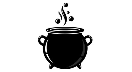 Illustration of an icon black witch’s cauldron, on clean white background
