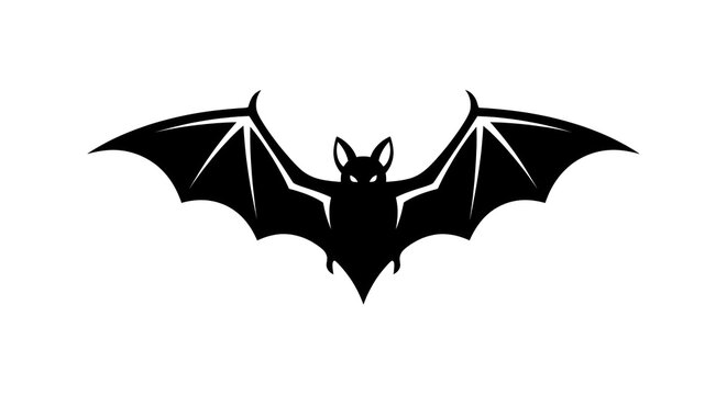 A black bat icon with spread wings, clean background