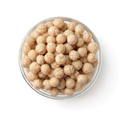 Cereal bran puff balls in glass bowl
