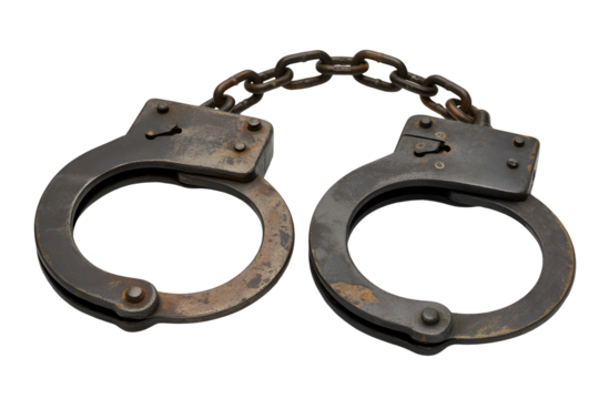 Old rusty handcuffs isolated on transparent background