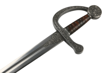 Ornate antique rapier sword isolated on transparent background