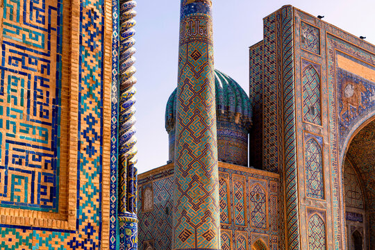 Samarkand, Uzbekistan - Sep 09, 2025:  The Gūr-i Amīr or Guri Amir is a mausoleum of the Turco-Mongol conqueror Timur in Samarkand, Uzbekistan.