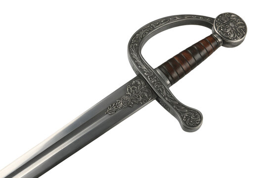 Ornate antique rapier sword isolated on transparent background
