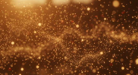 Abstract golden glittering light particles background with blurred depth of field effect