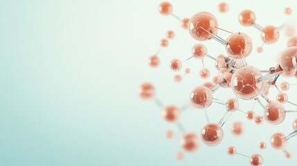 Obraz premium Tiny spheres connect forming a molecular network structure on a clean pale blue background.