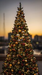 Christmas Tree with Golden Lights