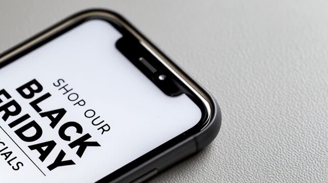 The black text "Black Friday has begun" on a white smartphone screen.