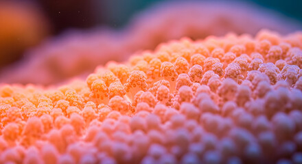 Macro photograph capturing the intricate details of coral polyps with vibrant colors and unique