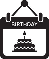 Fototapeta premium Black and white icon shows a birthday cake hanging from a hook