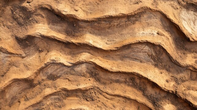 Sedimentary rock layers are visible in this close up shot of the earth's surface in a desert landscape. - Powered by Adobe