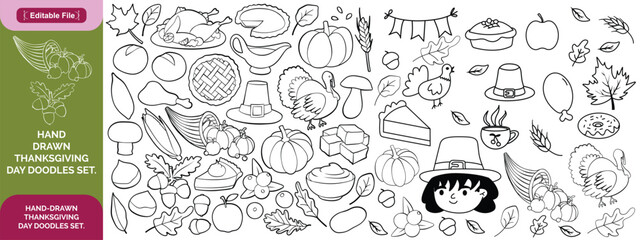 Thanksgiving Vector Background. Autumn Harvest Symbols Seamless Pattern. Hand Drawn Doodle Pumpkin Pie, Vegetables, Different Varieties of Pumpkins, Spices, Leaves.