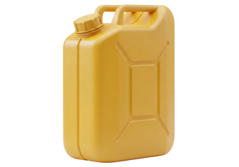 Yellow plastic jerrycan isolated PNG, fuel container for gasoline or diesel on transparent background, portable liquid storage