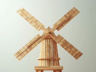 Decorative wooden windmill model with detailed craftsmanship design