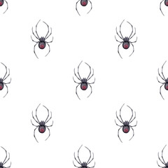 Seamless pattern with spider. Painted in watercolor. For fabric, wallpaper, wrapping paper, cover.