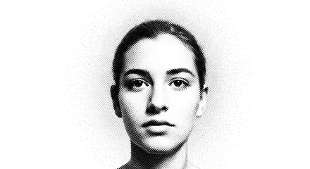 Monochrome Halftone Portrait of a Young Woman Looking at Camera