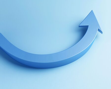 Blue Arrow Curving Upward on a Light Blue Background for Growth - Powered by Adobe
