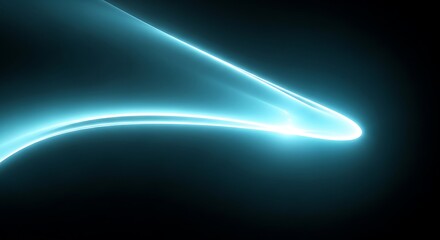 Abstract glowing cyan light trail with dynamic curve and luminous energy effect, symbolizing speed, technology, and futuristic concepts in motion background.