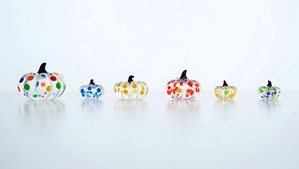 Naklejka premium Collection of small decorative glass pumpkins with colorful patterns