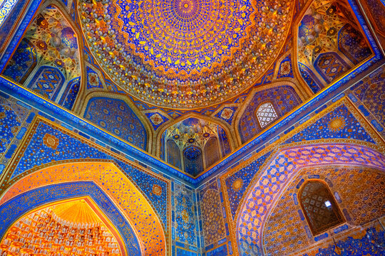 Samarkand, Uzbekistan - Sep 09, 2025:  The Gūr-i Amīr or Guri Amir is a mausoleum of the Turco-Mongol conqueror Timur in Samarkand, Uzbekistan.