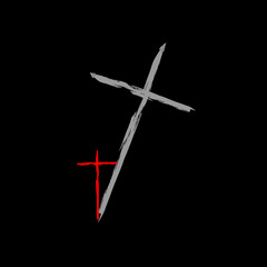 Hand drawn vector illustration of a red Christian cross symbol